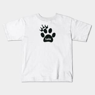 Lola name made of hand drawn paw prints Kids T-Shirt